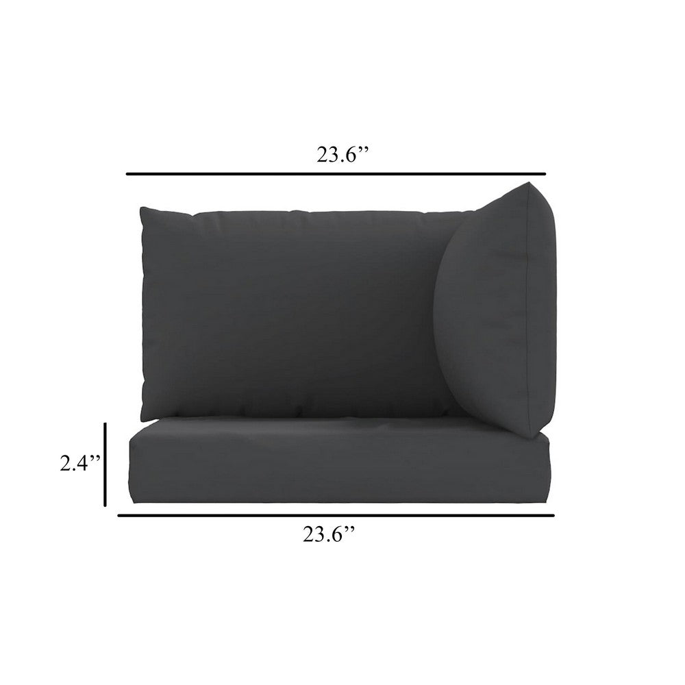 Paom 3pc Outdoor Pallet Cushion Set, Plush Patio Black Oxford Fabric