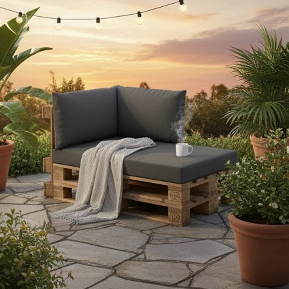 Paom 3pc Outdoor Pallet Cushion Set, Plush Patio Black Oxford Fabric