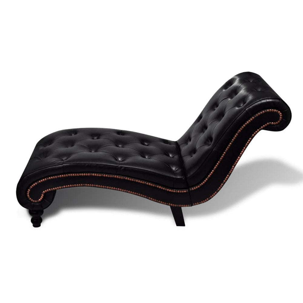 Accent Chaise Lounger Curved Deep Button Tufted Black Faux Leather BM326295