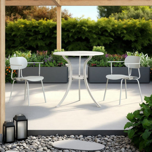 Outdoor Side Bistro Table, 24" White Top, Aluminum Curved Legs