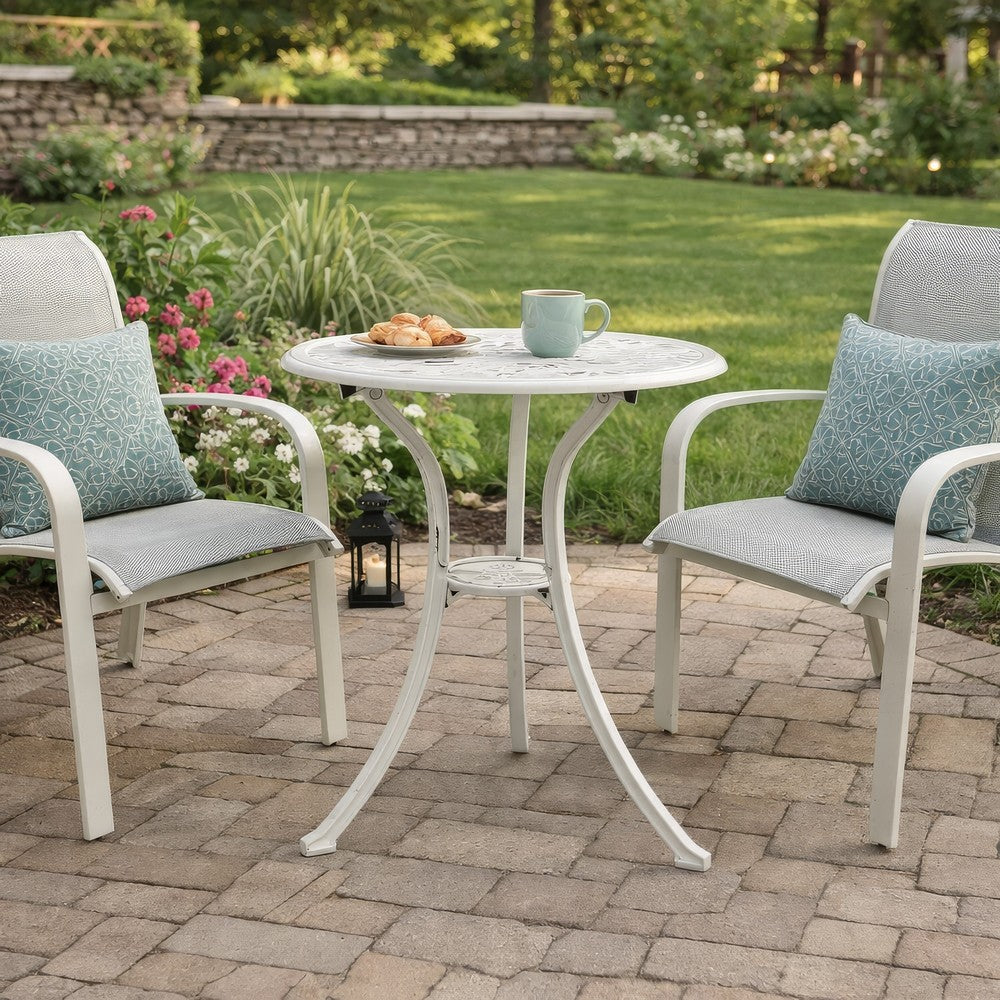 Outdoor Side Bistro Table, 24" White Top, Aluminum Curved Legs
