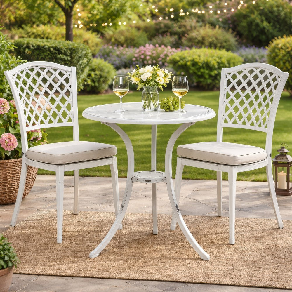 Outdoor Side Bistro Table, 24" White Top, Aluminum Curved Legs