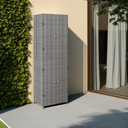 Outdoor Garden 71" Tall Storage Cabinet, 2 Doors, Gray Rattan, Wood