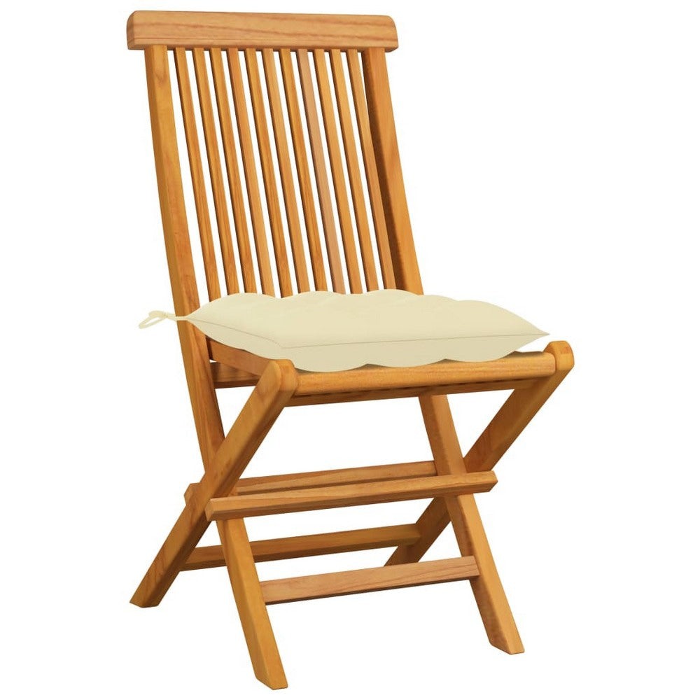Zia Outdoor Foldable Dining Set of 4 Cushions Brown Teak Wood BM326300