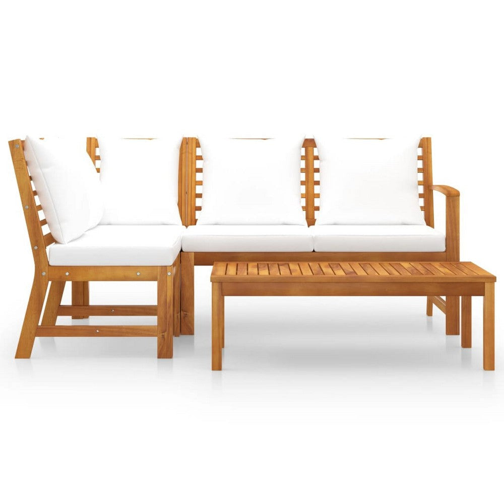 Roma 4pc Modular Outdoor Sofa and Table Set Solid Acacia Wood White BM326301