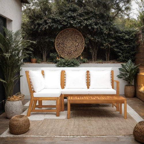 Roma 4pc Modular Outdoor Sofa and Table Set, Solid Acacia Wood, White