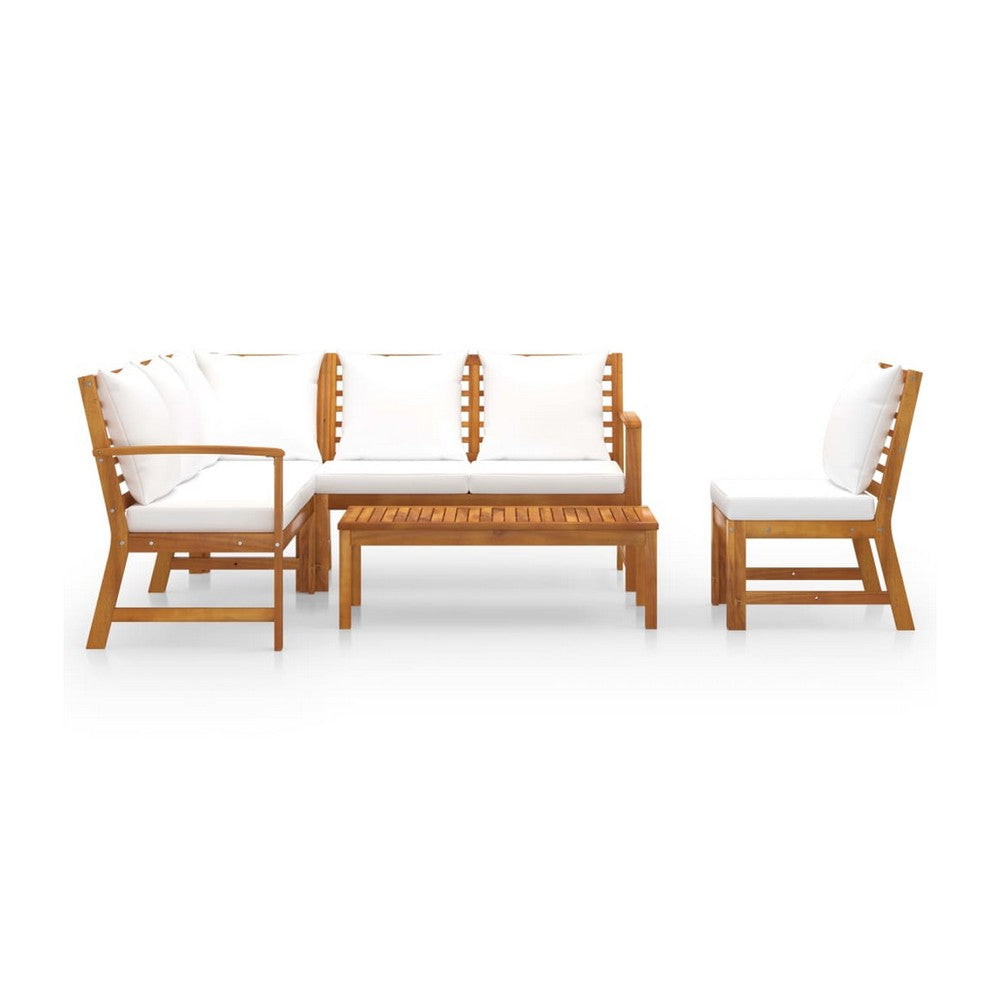 Roma 5pc Modular Outdoor Sofa and Table Set, Solid Acacia Wood, White