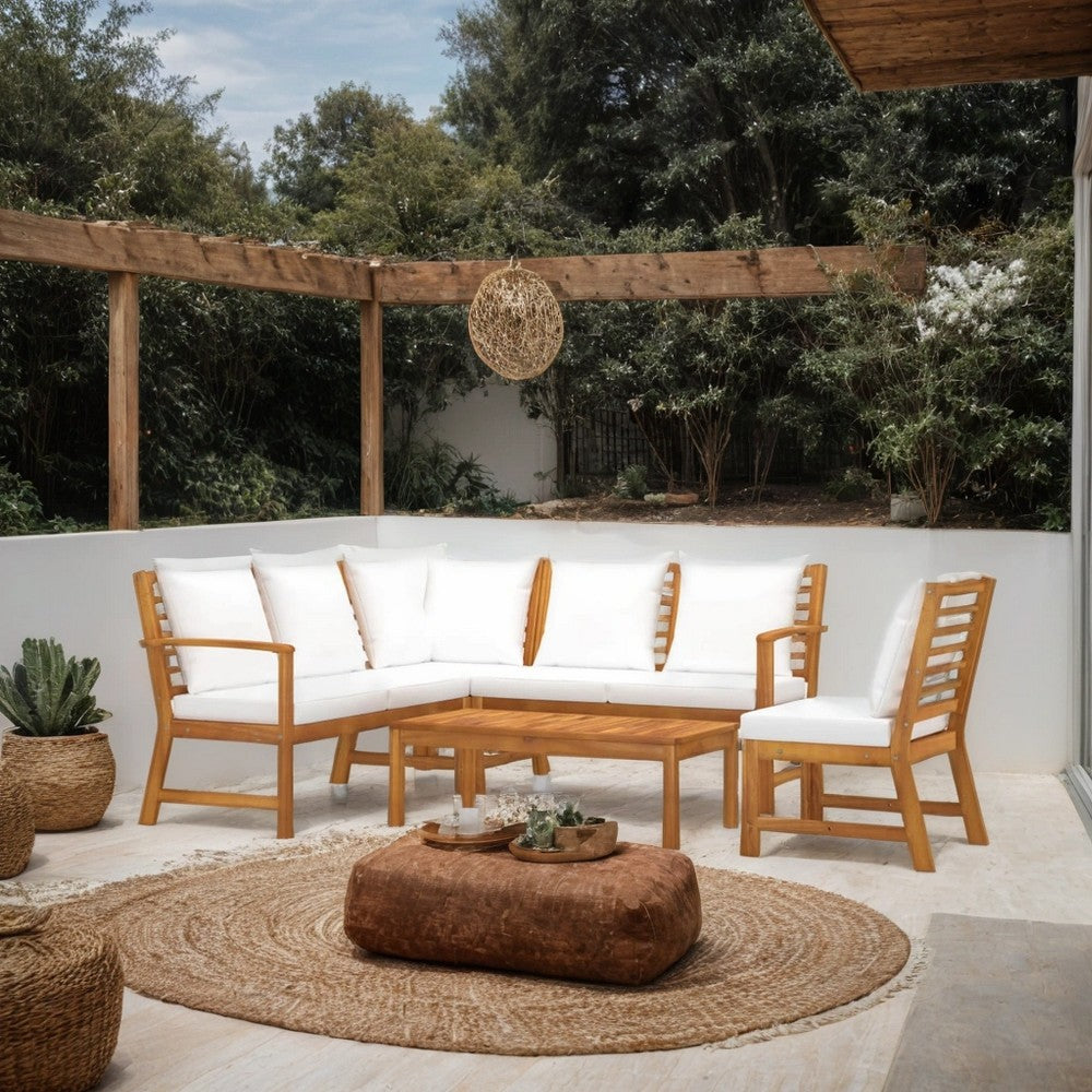 Roma 5pc Modular Outdoor Sofa and Table Set, Solid Acacia Wood, White