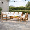 Roma 5pc Modular Outdoor Sofa and Table Set, Solid Acacia Wood, White
