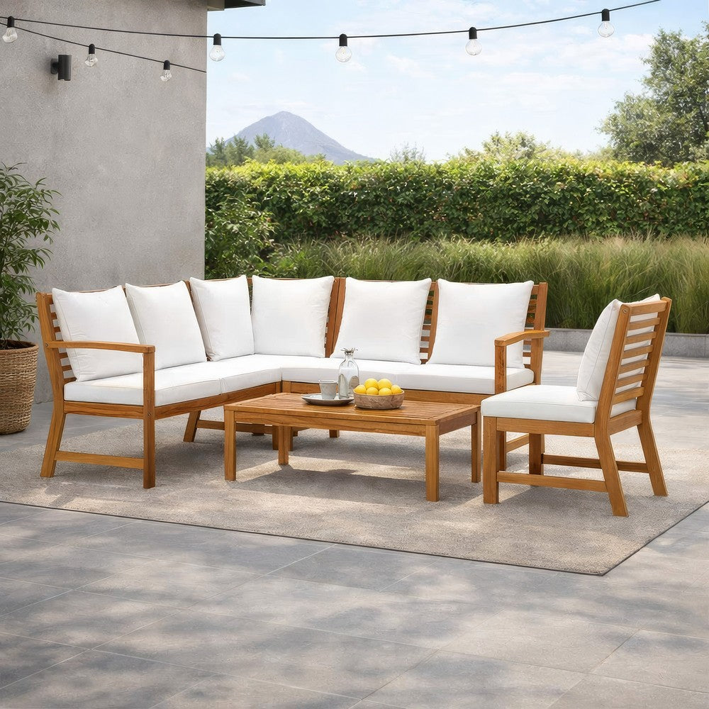 Roma 5pc Modular Outdoor Sofa and Table Set, Solid Acacia Wood, White
