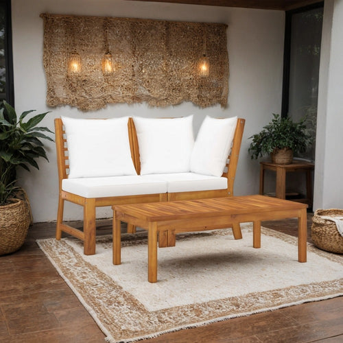 Roma 3pc Modular Outdoor Sofa and Table Set, Solid Acacia Wood, White
