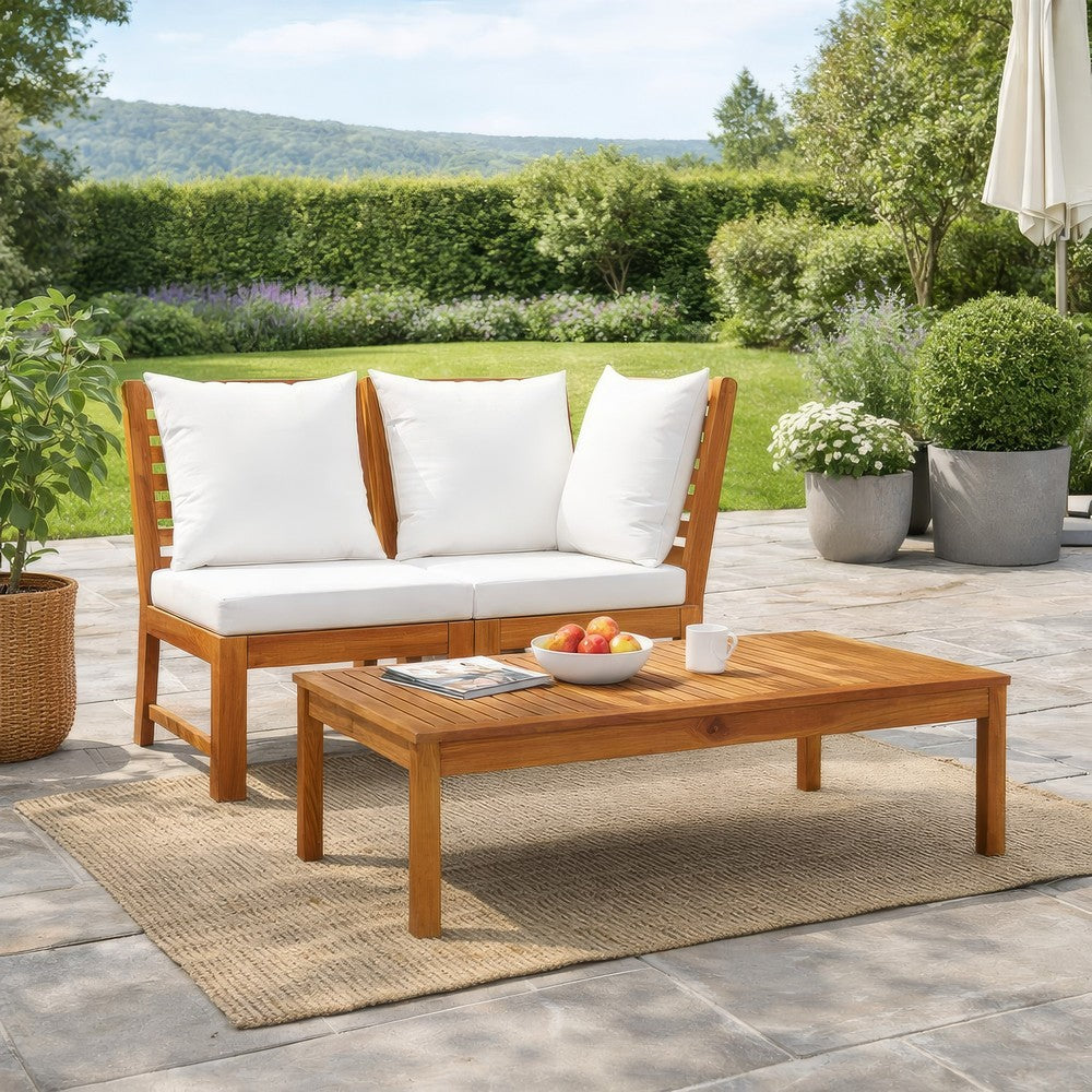 Roma 3pc Modular Outdoor Sofa and Table Set, Solid Acacia Wood, White