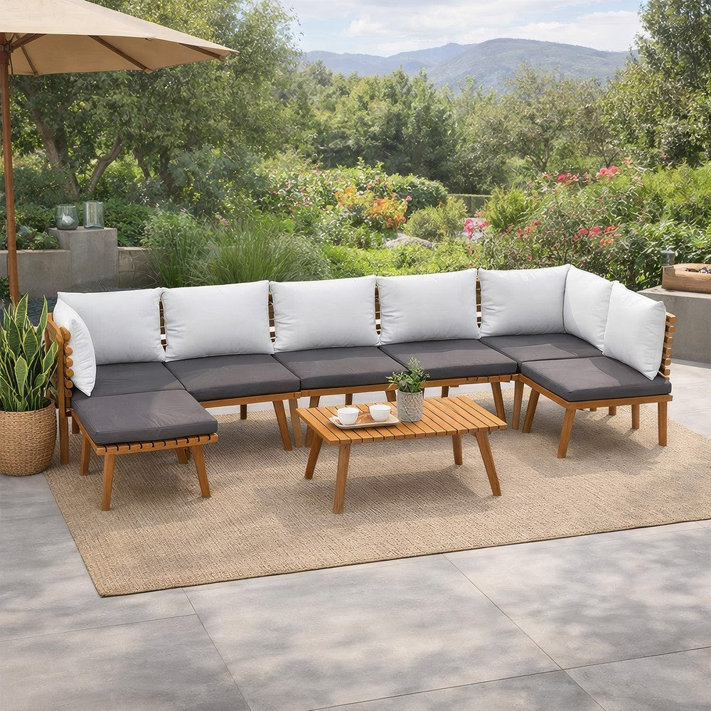 Roma 8pc Modular Outdoor Sofa and Table Set, Solid Acacia Wood, Gray