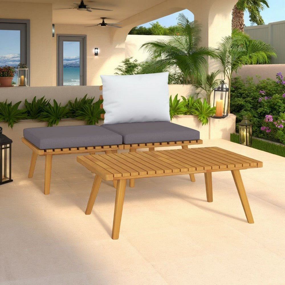 Roma 3pc Modular Outdoor Sofa and Coffee Table Set, Solid Wood, Gray