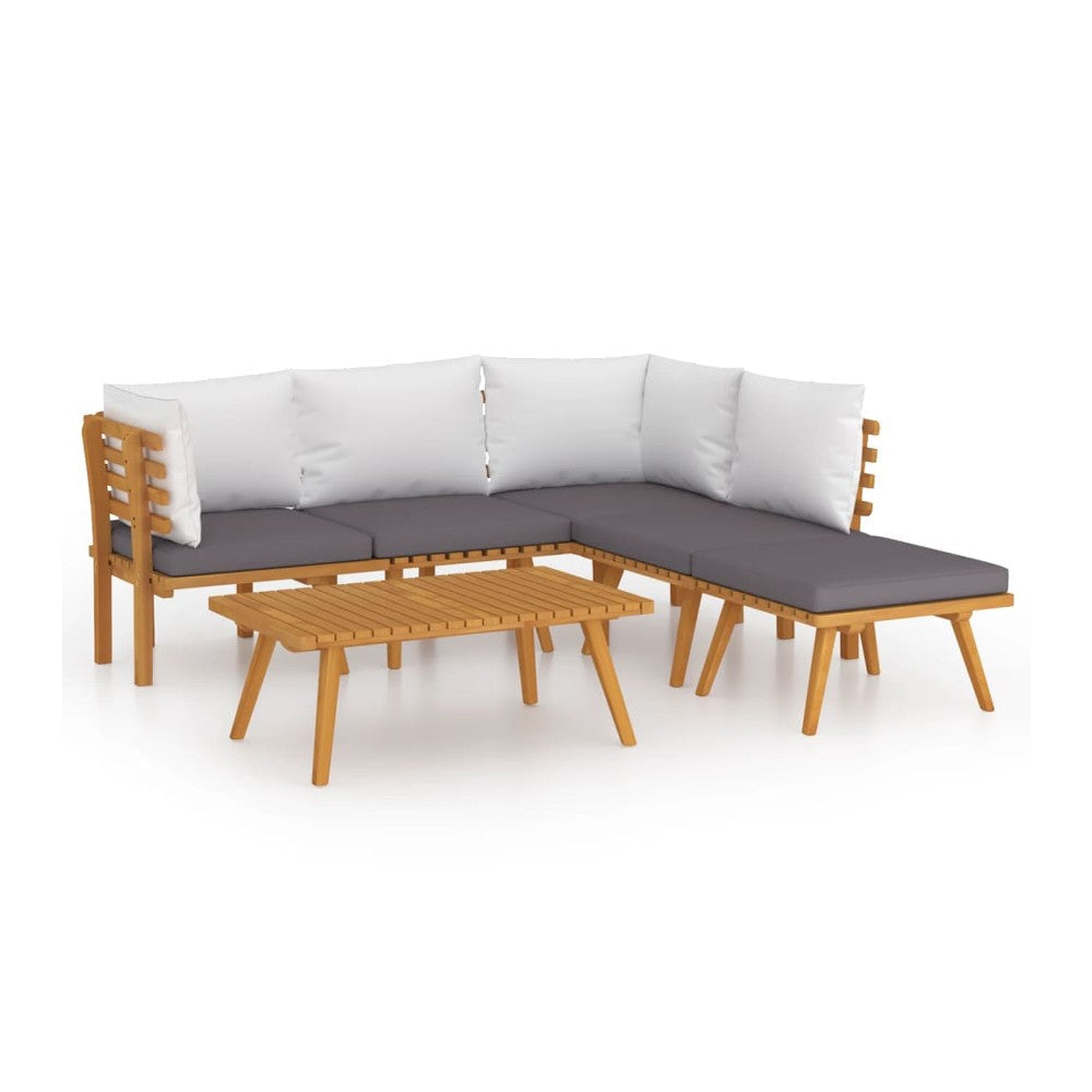 Roma 6pc Modular Outdoor Sofa and Table Set Solid Wood White Gray BM326308
