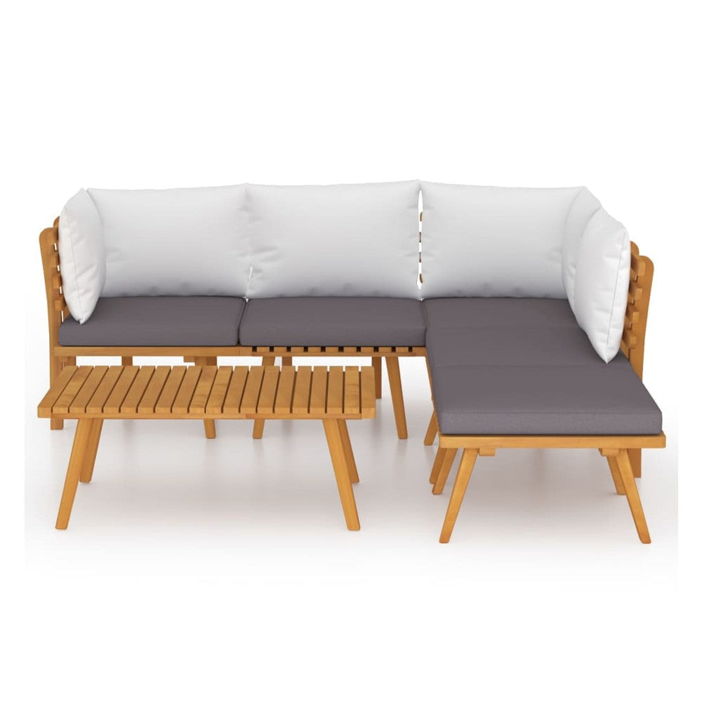 Roma 6pc Modular Outdoor Sofa and Table Set Solid Wood White Gray BM326308