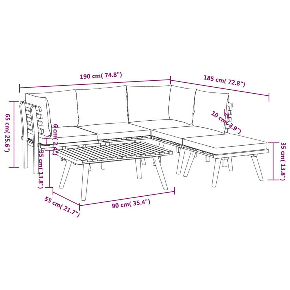 Roma 6pc Modular Outdoor Sofa and Table Set Solid Wood White Gray BM326308