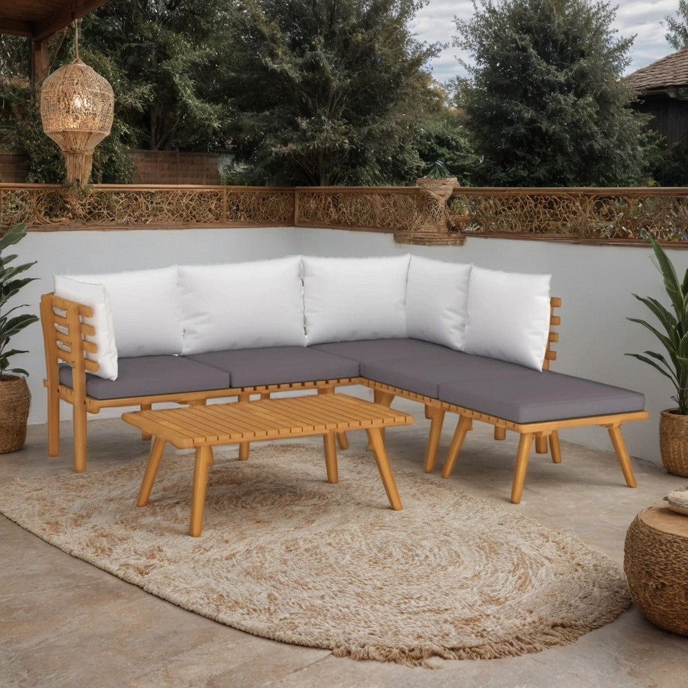 Roma 6pc Modular Outdoor Sofa and Table Set, Solid Wood, White, Gray
