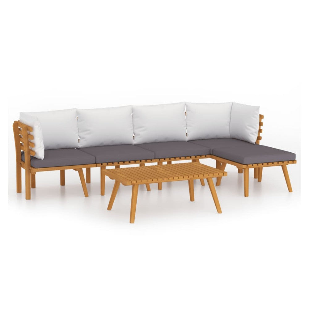 Roma 6pc Modular Outdoor Sofa and Table Set Solid Wood Gray White BM326309