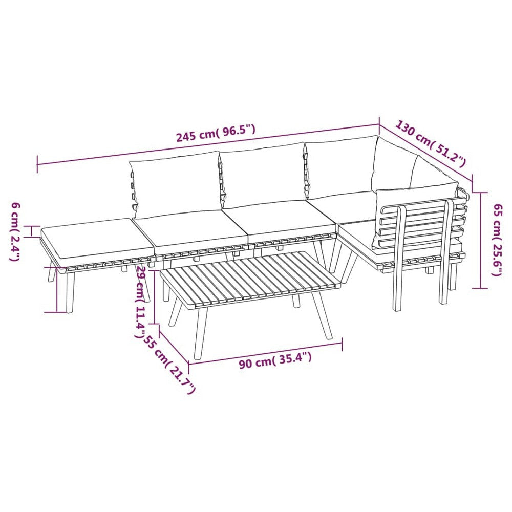Roma 6pc Modular Outdoor Sofa and Table Set Solid Wood Gray White BM326309
