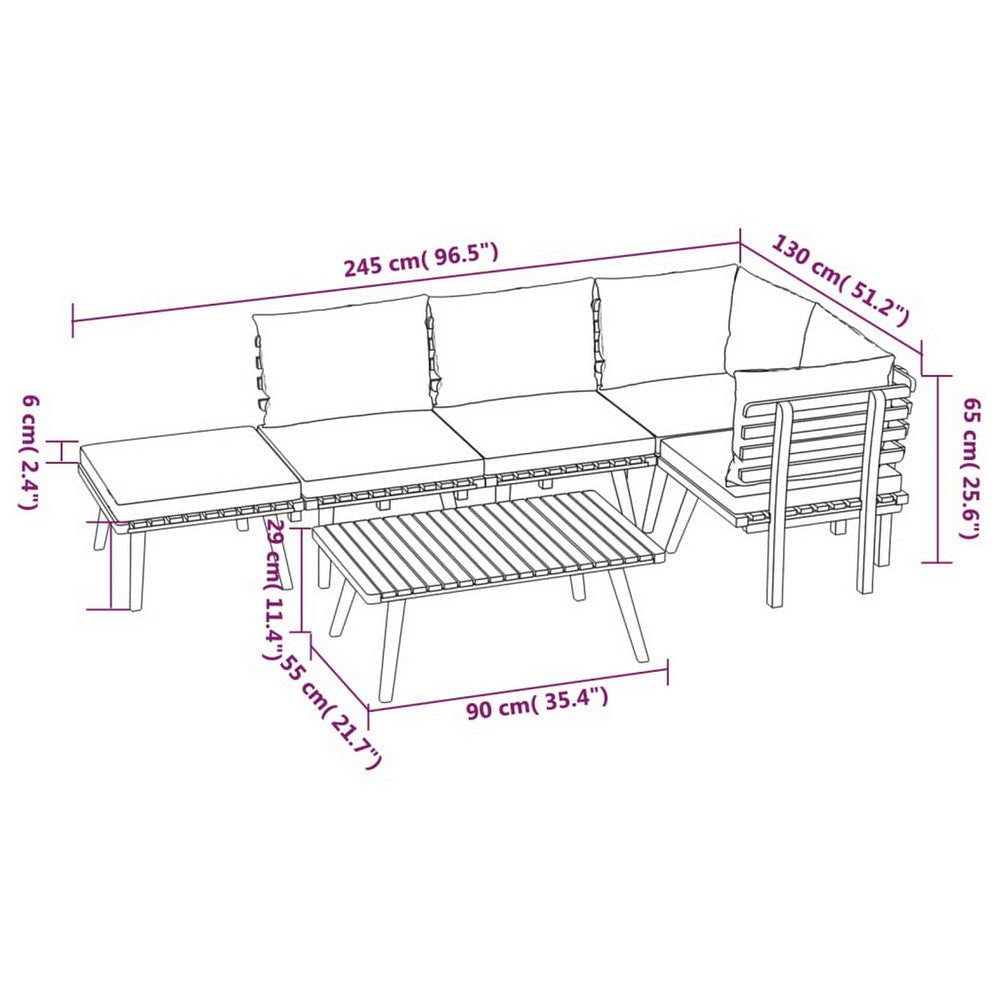 Roma 6pc Modular Outdoor Sofa and Table Set Solid Wood Gray White BM326309