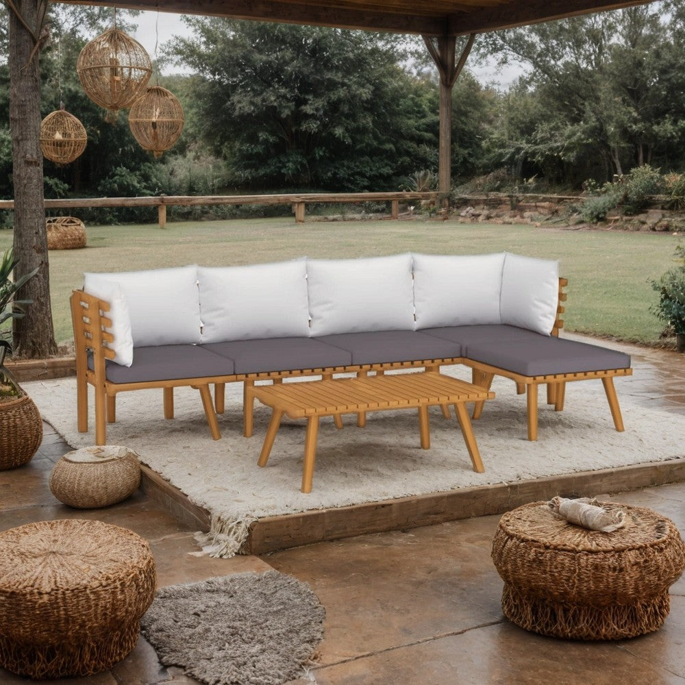 Roma 6pc Modular Outdoor Sofa and Table Set, Solid Wood, Gray, White