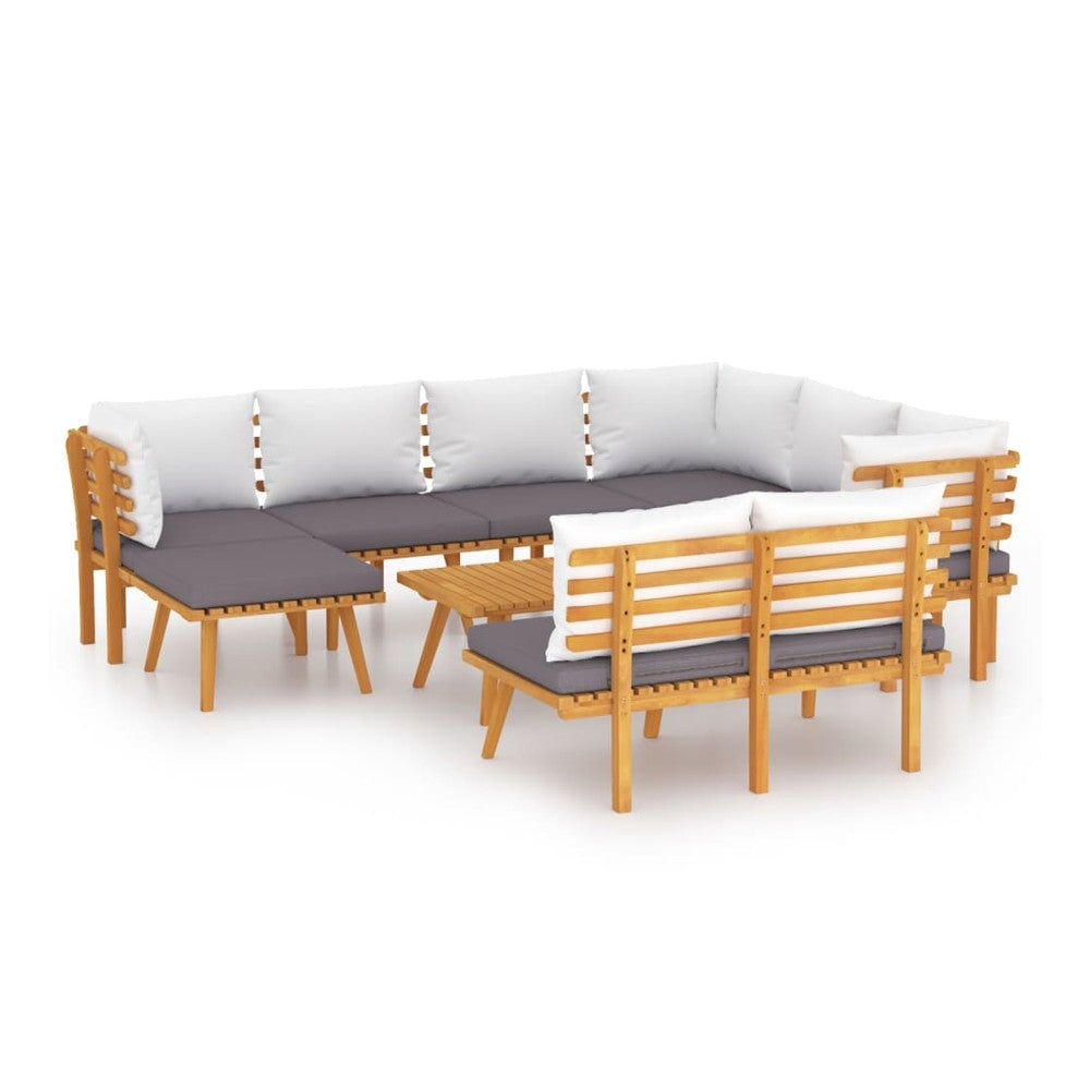Roma 9pc Modular Outdoor Sofa and Table Set Solid Wood Gray White BM326310