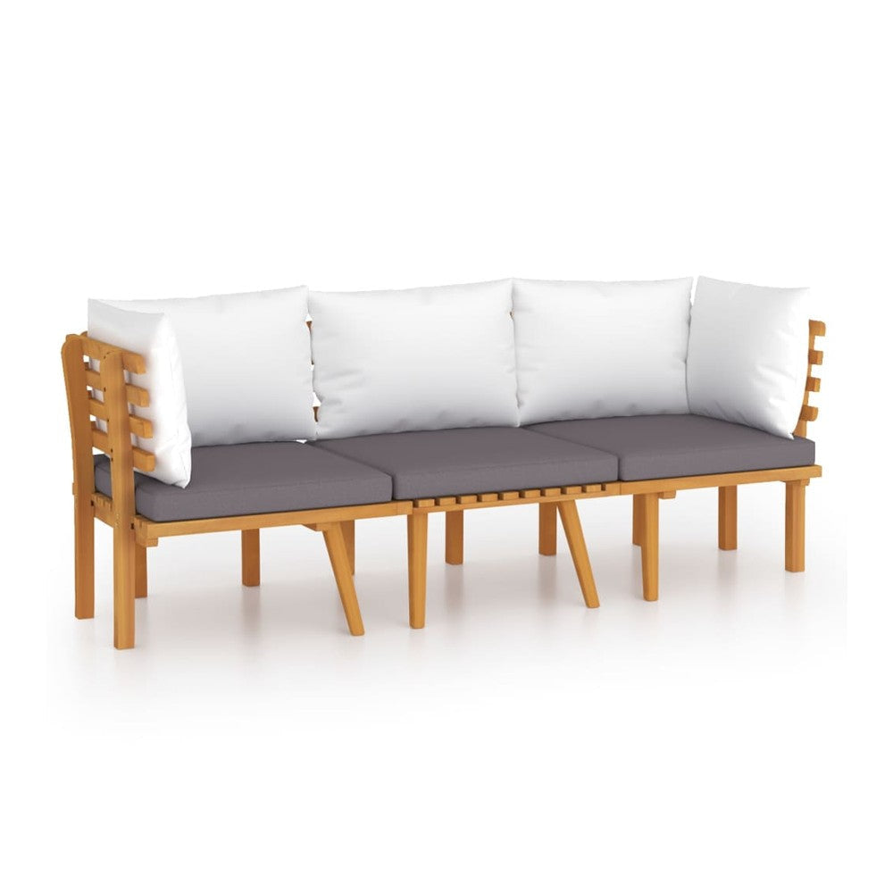 Roma 3pc Modular Outdoor Sofa Set Solid Acacia Wood Gray and White BM326311