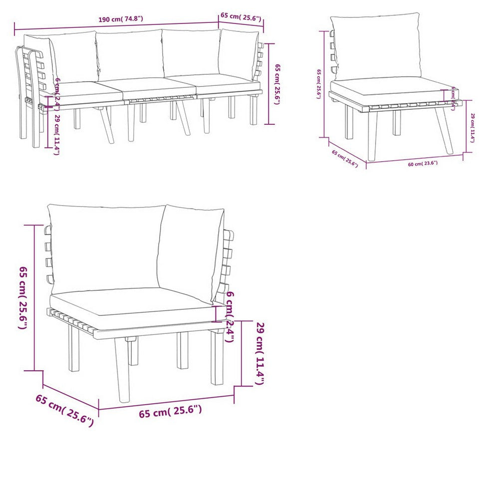 Roma 3pc Modular Outdoor Sofa Set Solid Acacia Wood Gray and White BM326311