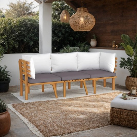 Roma 3pc Modular Outdoor Sofa Set, Solid Acacia Wood, Gray and White