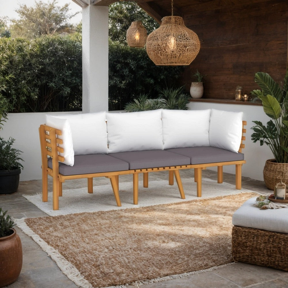 Roma 3pc Modular Outdoor Sofa Set, Solid Acacia Wood, Gray and White