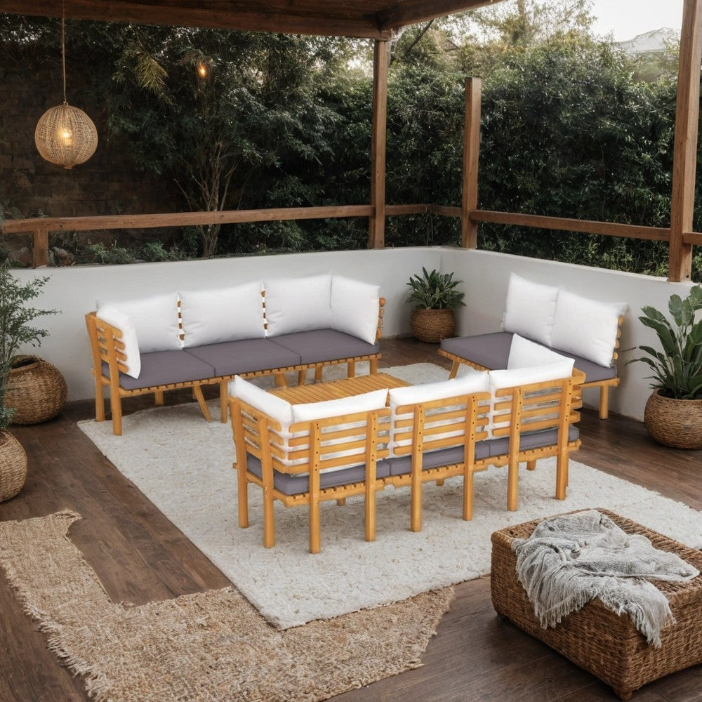 Roma 8pc Modular Outdoor Sofa and Table Set, Solid Wood, Gray, White