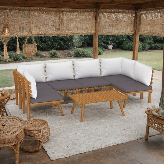 Roma 7pc Modular Outdoor Sofa and Table Set, Solid Wood, Gray White