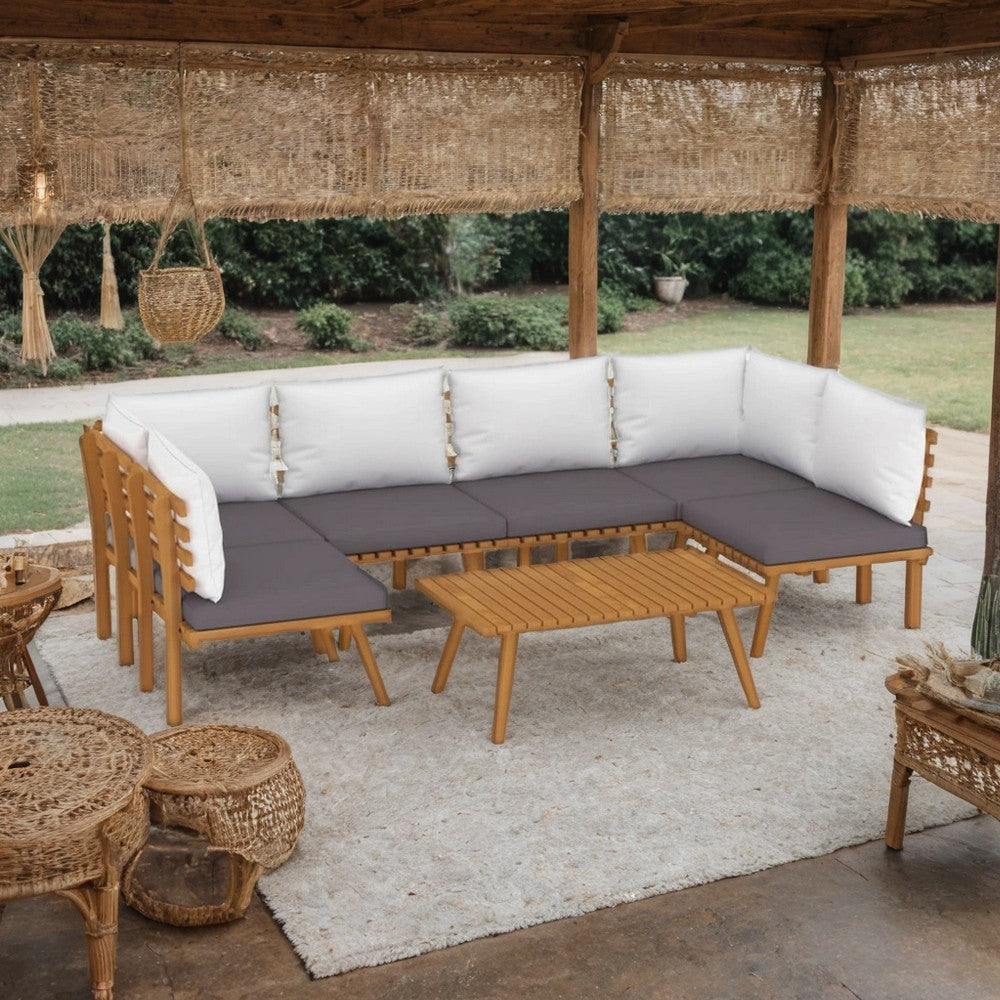 Roma 7pc Modular Outdoor Sofa and Table Set, Solid Wood, Gray White