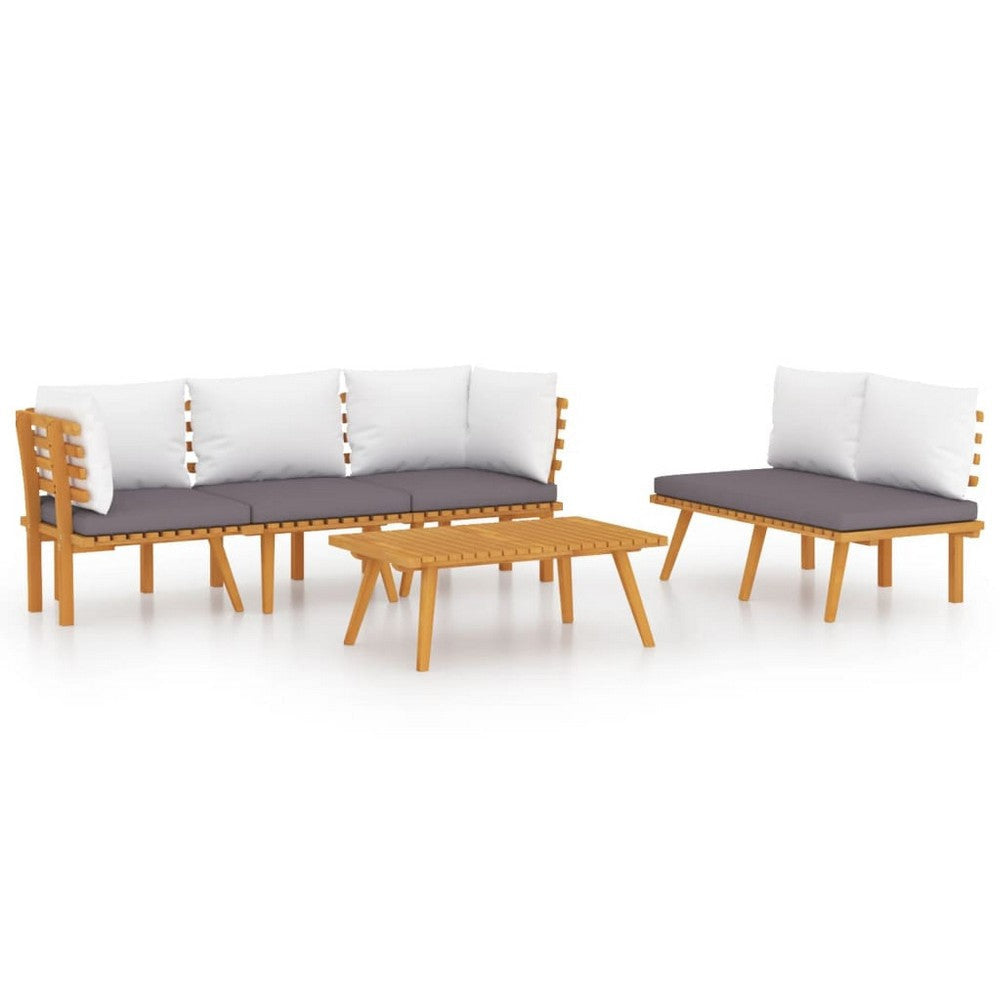 Roma 5pc Modular Outdoor Sofa and Table Set Solid Wood Gray White BM326314