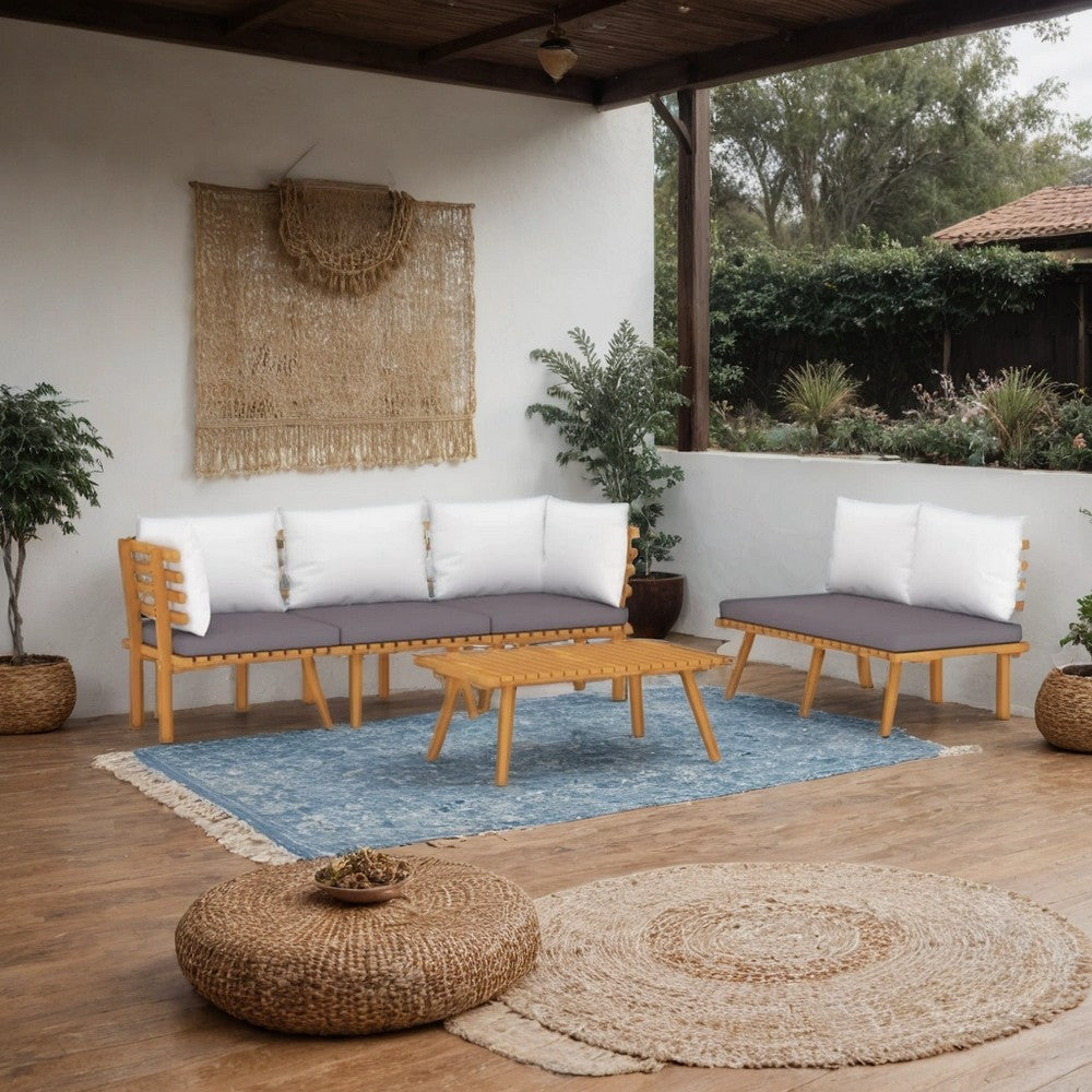 Roma 5pc Modular Outdoor Sofa and Table Set, Solid Wood, Gray, White