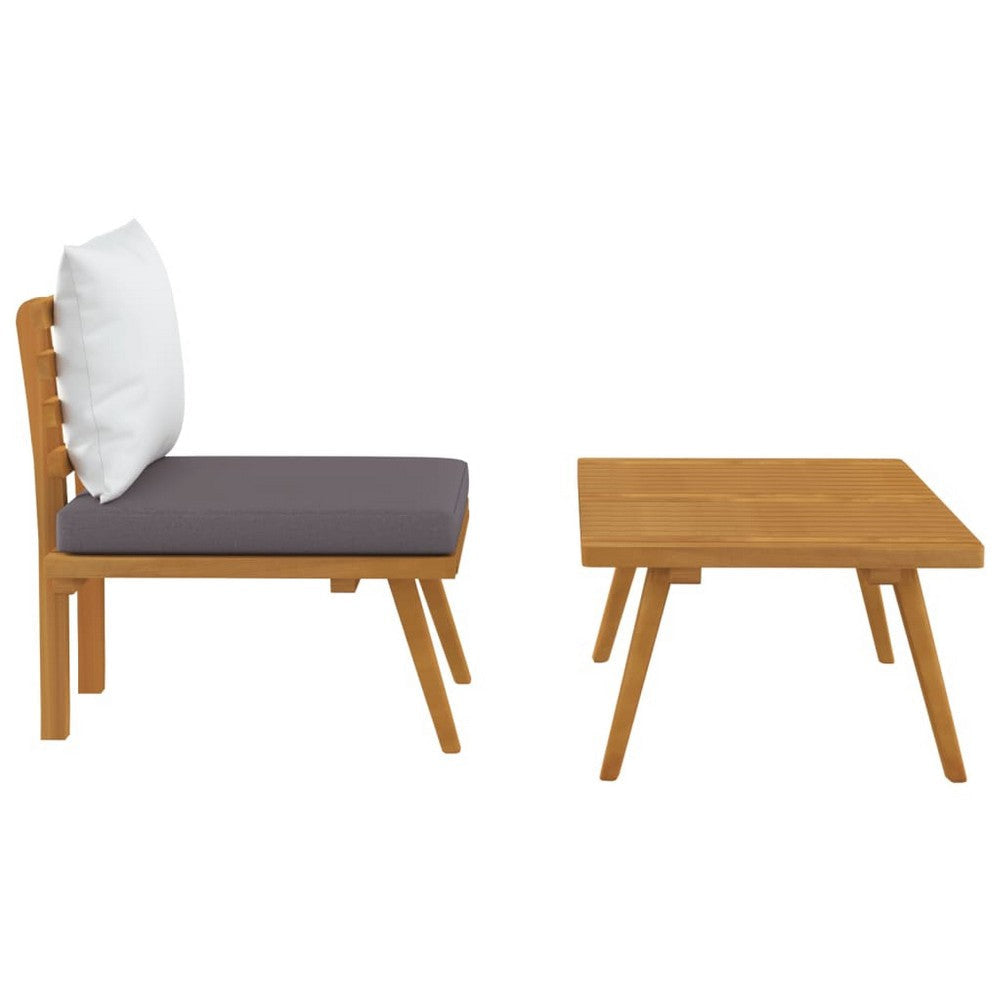 Roma 2pc Modular Outdoor and Table Set Solid Wood Gray White BM326315