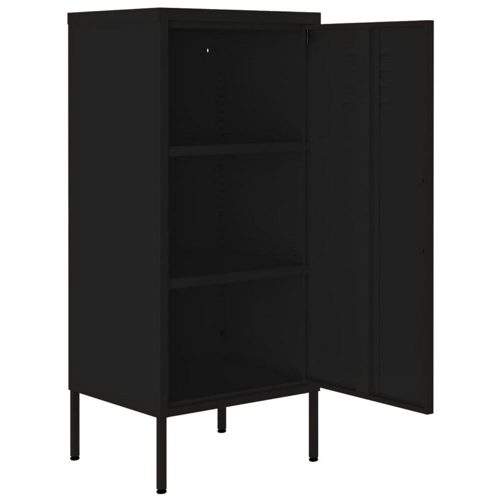 Tall Storage Cabinet 1 Door 2 Shelves Modern Matte Black Steel BM326316