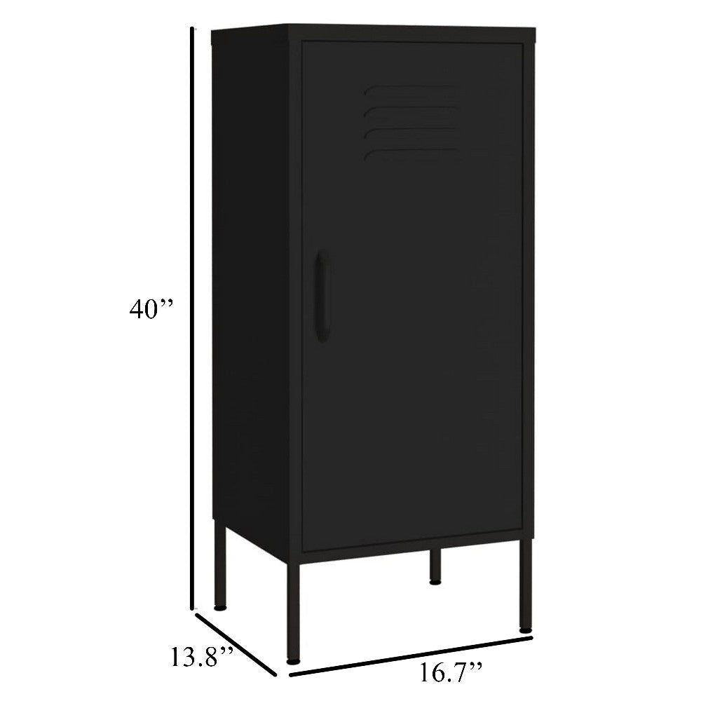 Tall Storage Cabinet 1 Door 2 Shelves Modern Matte Black Steel BM326316
