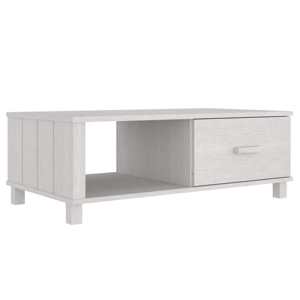 Coffee Table Rectangular Storage Drawer White Solid Pine Wood BM326317