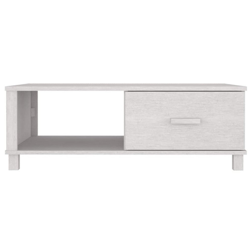 Coffee Table Rectangular Storage Drawer White Solid Pine Wood BM326317