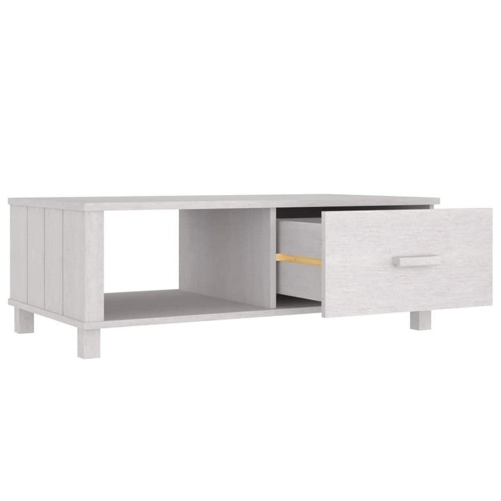 Coffee Table Rectangular Storage Drawer White Solid Pine Wood BM326317