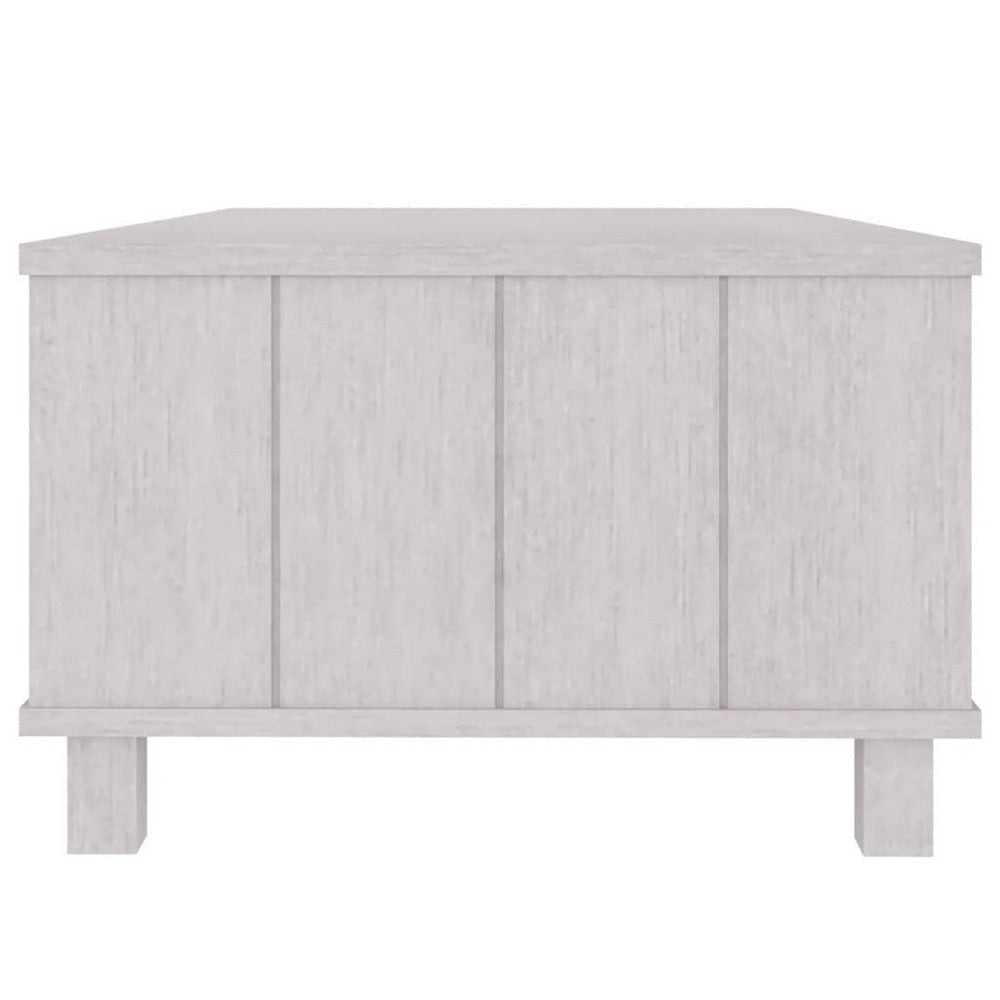 Coffee Table Rectangular Storage Drawer White Solid Pine Wood BM326317