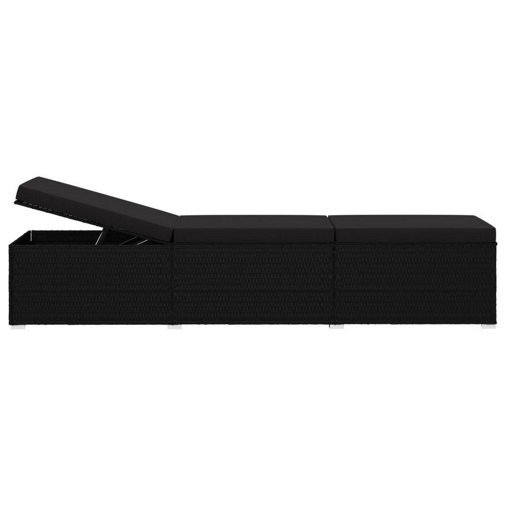 Outdoor Chaise Sun Lounger with Cushion, 77" Black Poly Rattan Frame