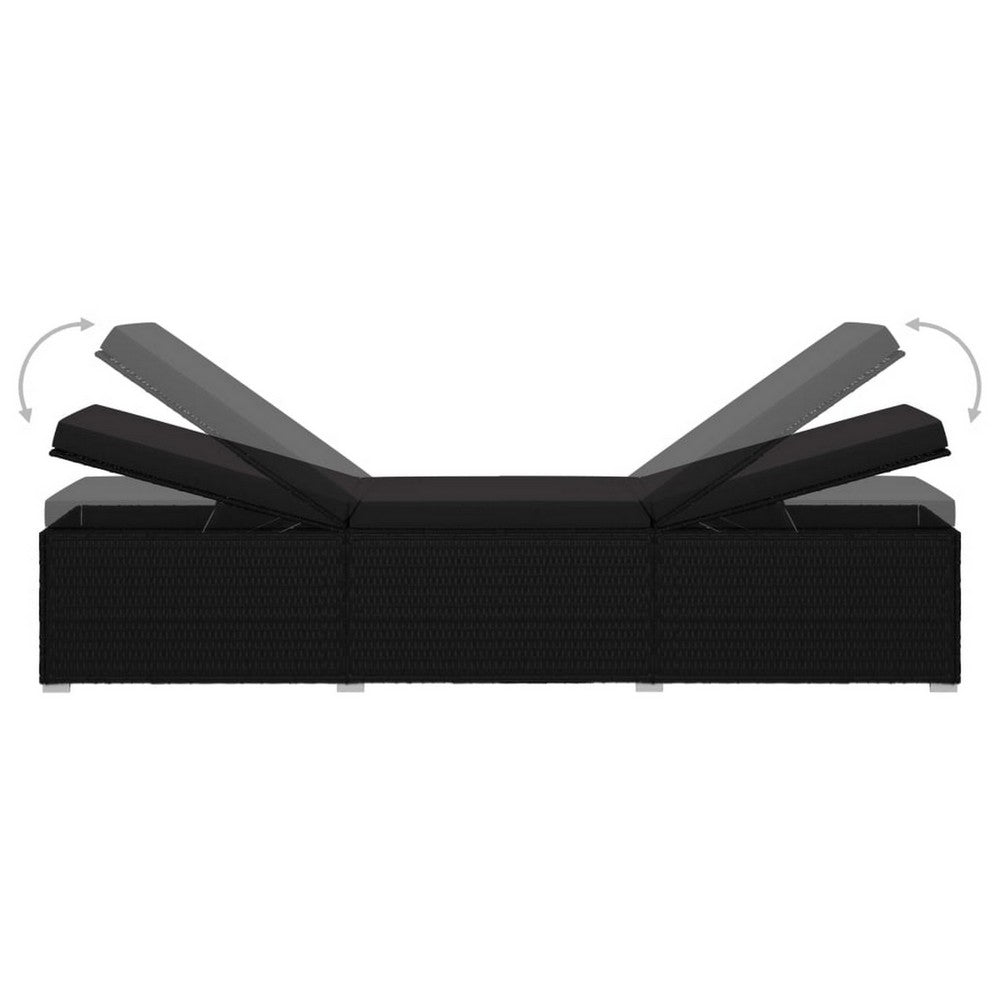 Outdoor Chaise Sun Lounger with Cushion, 77" Black Poly Rattan Frame