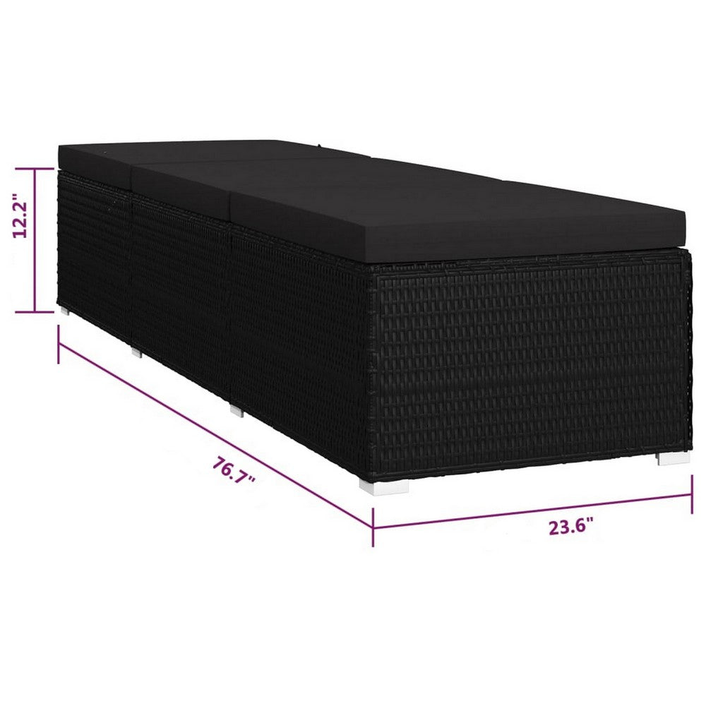 Outdoor Chaise Sun Lounger with Cushion, 77" Black Poly Rattan Frame