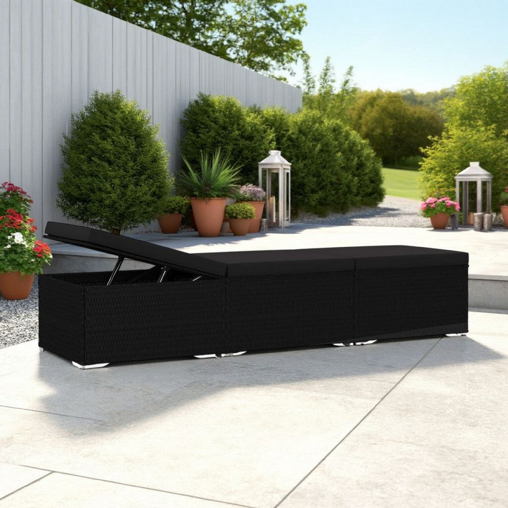 Outdoor Chaise Sun Lounger with Cushion, 77" Black Poly Rattan Frame