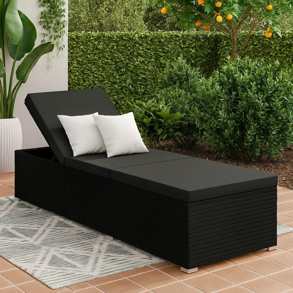 Outdoor Chaise Sun Lounger with Cushion, 77" Black Poly Rattan Frame