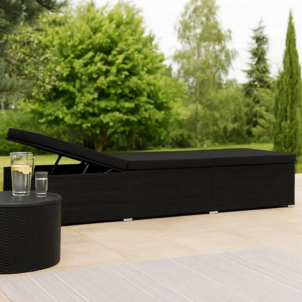 Outdoor Chaise Sun Lounger with Cushion, 77" Black Poly Rattan Frame