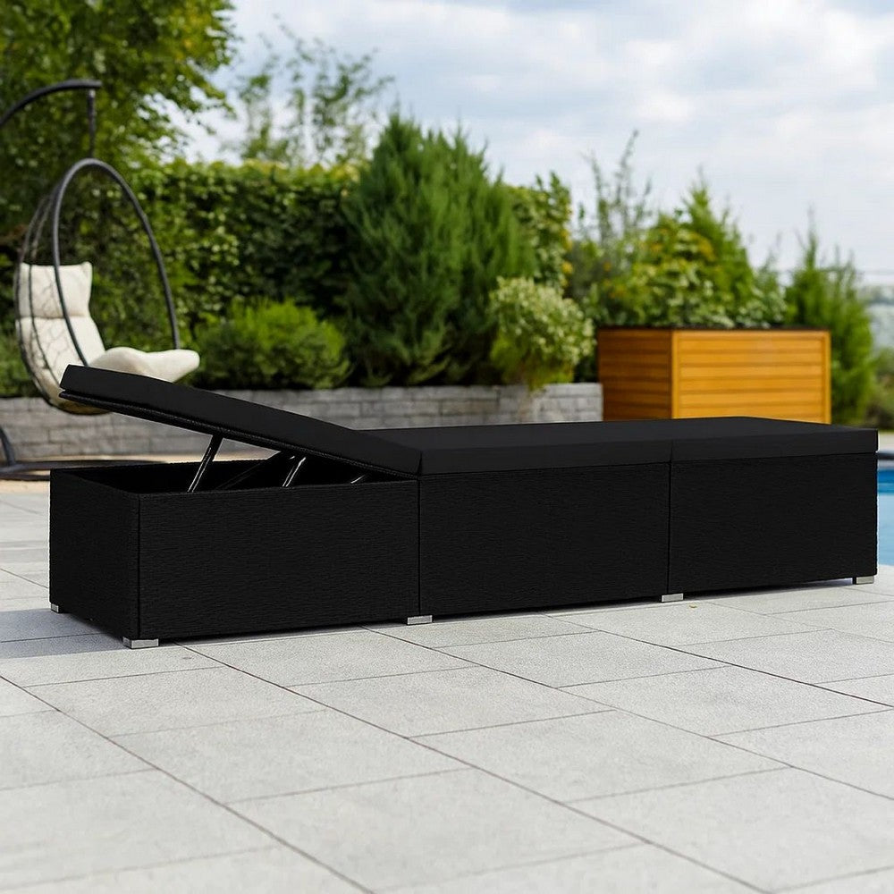 Outdoor Chaise Sun Lounger with Cushion, 77" Black Poly Rattan Frame